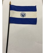 El Salvador Mini Desk Flag - Black Wood Stick Gold Top 4” X 6” - $6.78 CAD
