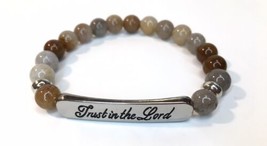 Trust in the Lord Beaded Stretch Natural Stone Bracelet  Religious Natural Tan - £5.59 GBP