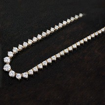 14.00 CT Real Moissanites Tennis Necklace 14k Yellow Gold Plated Graduated 18&quot; - £1,046.42 GBP
