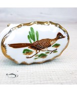 Vintage Porcelain Roadrunner Southwest Bird 3&quot; Covered Footed Trinket Bo... - £19.53 GBP