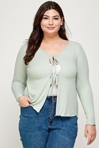 Women&#39;s Sage Ribbed Pointelle Cardigan Sweater (1XL) - $43.56