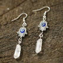 Evils Eye Earrings Natural Crystal Wicca Accessories Witch Accessories Raw Cryst - £11.69 GBP