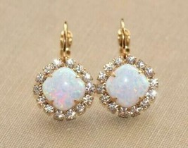 925 Yellow Gold Plated Silver 3Ct Simulated Opal  Diamond Drop Dangle Earrings - £79.12 GBP