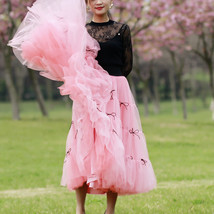 Pink Layered Tulle Skirt Outfit Women Custom Plus Size A-line Long Tulle Skirt image 2