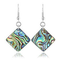 Ocean Waves Abalone Shell Tilted Squares or Rhombus Shaped Dangle Earrings - £9.33 GBP