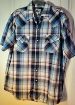 Ely Cattleman Pearl Snap Western Shirt Vtg Short Sleeve Black Gray Red Plaid Lg - £13.97 GBP