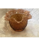 Vintage Fenton Basketweave Vase Ruffled Open Lace Edge Root Beer/Amber - $831.96 MXN