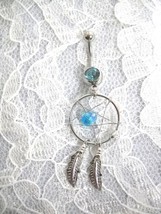 SALE NEW WEB DREAM CATCHER w CRYSTAL BEAD &amp; 14g BLUE CZ BELLY RING NAVEL... - $4.99