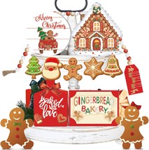 12 Pieces Christmas Gingerbread Man Tiered Tray Decor Wooden, Gingerbread - £32.04 GBP