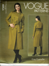 Vogue V1650 Misses XS to M Guy Laroche Trench Coat Uncut Sewing Pattern - $25.97
