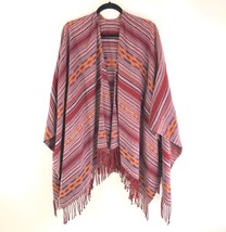 Uniqlo Womens Poncho Sweater Scarf Wrap Fringe Boho Striped Burgundy Orange OS - £15.45 GBP