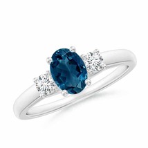 ANGARA 7x5mm Natural London Blue Topaz and Diamond Three Stone Ring in Silver - £376.01 GBP+