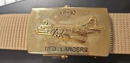 Vintage VP-10 Red Lancers United States Navy Aviator Belt Buckle Gold TONED/belt - £58.17 GBP