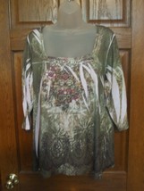 Gitano Green Floral &quot;Morocco&quot; Jeweled Front Pullover Top - Size 18/20W - $13.58
