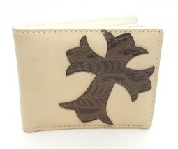 Mens Bone Colored Cross Design Faux Leather Bi-Fold Wallet - $275.49 MXN