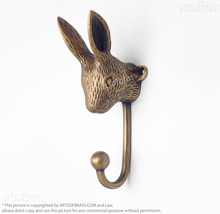 6.29&quot; Solid Brass Bunny Rabbit Animal Wall Hook -Strong Wall Mount Coat ... - £35.31 GBP