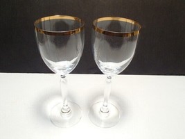 2 Gold Rim Wine Glasses ~ ~7 7/8&quot;  ~ Unknown Make ~~ Crystal - $9.99