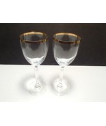 2 Gold Rim Wine Glasses ~ ~7 7/8&quot;  ~ Unknown Make ~~ Crystal - $13.60 CAD