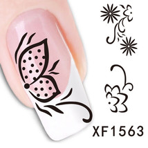 Nail Art Water Transfer Sticker Decal Stickers Pretty Flowers Black XF1563 - £2.54 GBP