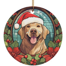 Merry Xmas Labrador Retriever Dog Stained Glass Wreath Christmas Ornament Gift - £11.59 GBP