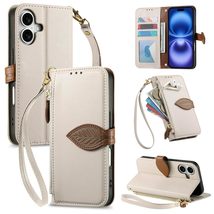 Case for iPhone 17 Pro (Color: White)  leaf magnetic Leather Flip Zippe... - $60.99