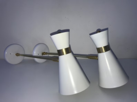 Sconce Lights Guaeriche - Pair - White &amp; Brass Stilnovo Eames Arteluce Mid Centu - £257.32 GBP