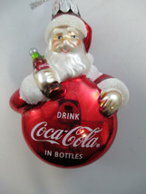 Coca-Cola Kurt Adler Handcrafted Glass Santa Disc Ornament Holiday Christmas  - £11.30 GBP