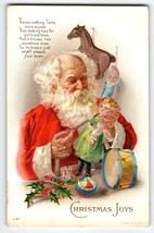 Santa Claus Without His Hat Christmas Postcard Painting Toy Doll 1915 C-147 - $43.23