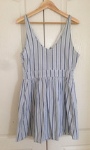 New Abercrombie &amp; Fitch Women Blue White Stripe V-neck Cutout Bow Lined Dress M - £27.75 GBP