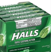 HALLS SPEARMINT COUGH DROPS - BOX OF 18 ROLLS - FREE SHIPPING  - $22.78