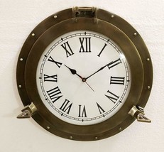 Antique Marine 20&quot; Brass Ship Porthole Clock Nautical Wall Clock Home Decor - £112.38 GBP