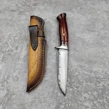 Forged Damascus Steel Desert Iron Wood Handle Straight Knife Outdoor Cam... - £179.11 GBP