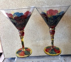 Vintage Romania Royal Danube Crystal Martini Stemware Abstract Pattern Set 2 - £39.31 GBP