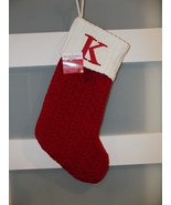 St Nicholas Square Stocking 21 in Cable Knit Christmas Holiday Red &quot;K&quot; NEW - $19.00