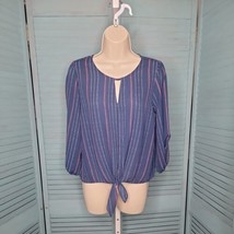 Pink Rose Shirt Blouse ~ Sz  S  ~ Blue &amp; Pink ~ 3/4 Sleeve - £13.62 GBP