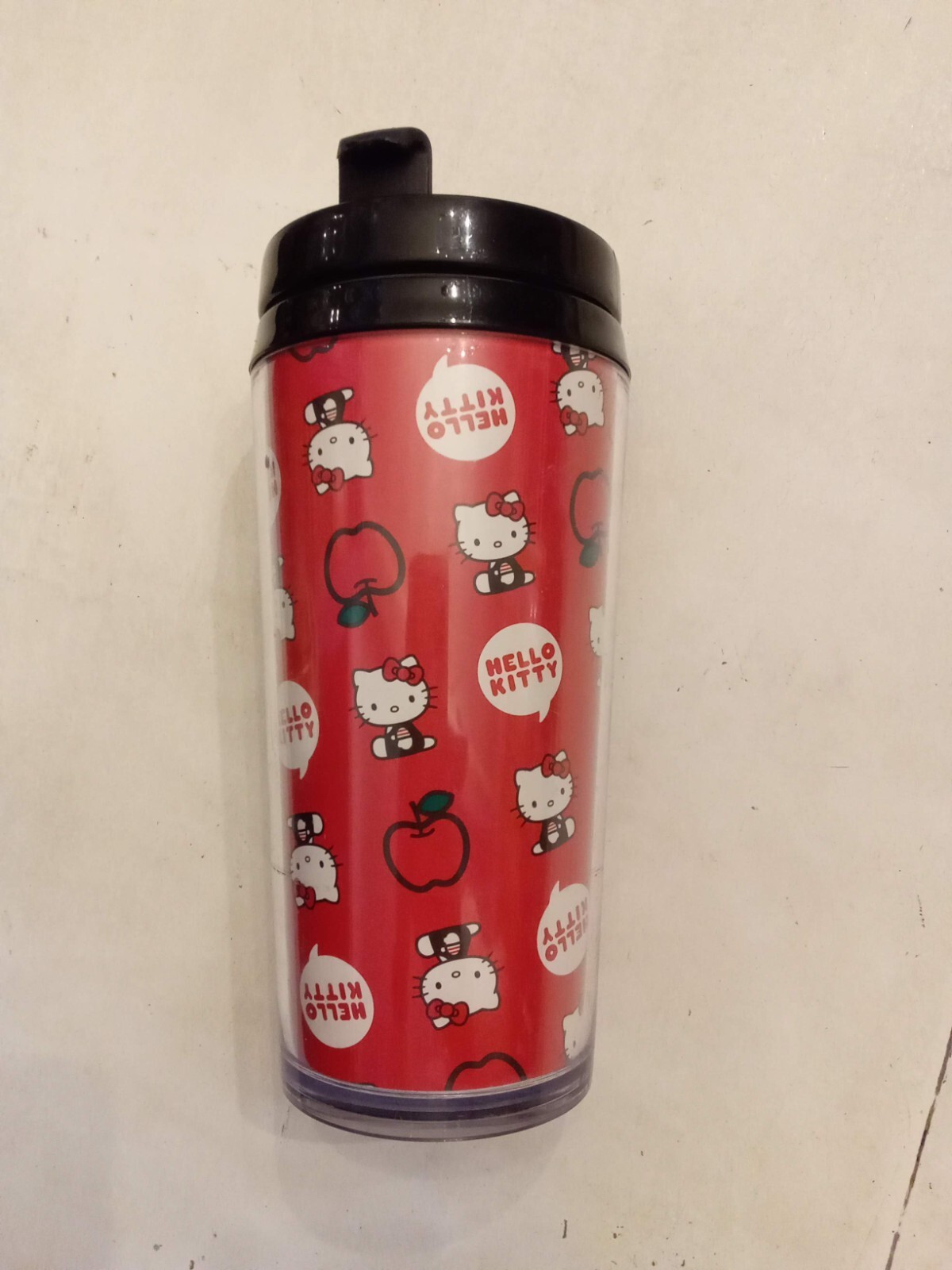 ZAK Sanrio Hello Kitty RED Plastic Travel Mug &amp; Lid Double Wall White Ca... - £9.64 GBP