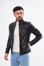Black Stylish Leather Jacket Men Genuine Lambskin Jacket Handmade Biker Jacket - £86.29 GBP+