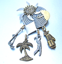 Signed Susan RICHARDSON Vintage Florida GOLF 4 Charms Brooch Pin - $12.66