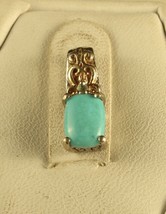 Vintage Sterling Signed 925 STS Oval Turquoise Stone Art Deco Slide Bail Pendant - £30.07 GBP