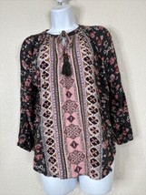 Mason &amp; Belle Womens Size S Boho Floral Striped Tassled Top 3/4 Sleeve - $11.30