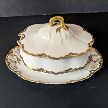 Haviland Limoges Gravy Serving Dish with Lid Gold Rim (Chipped!) - £36.65 GBP