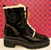 Tory Burch Ankle Boots Sz-9 Black Patent Leather Sheep Fur Inside - £258.60 GBP