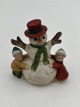 Russ Christmas Miniature Village Accessory Snowman w/ Children Ceramic Dollhouse - £5.35 GBP
