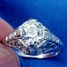 Earth mined Diamond 1.55 carat Deco Engagement Ring Antique Platinum Solitaire - $18,026.25
