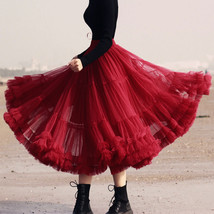 Burgundy Midi Tutu Skirt Outfit Women Custom Plus Size Layered Tulle Skirt