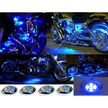 4Pc Blue LED Chrome Modules Motorcycle Chopper Frame Neon Glow Lights Pods Kit - £12.47 GBP