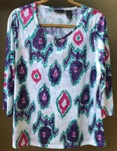 Bay Studio Women&#39;s smaller XL Bling Jeweled Aztec Abstract Knit Top Prpl... - $16.55