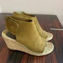 CELINE Suede Olive Green Open Toe Wedge Sandals SZ 6 Made in Spain EUC - $98.01