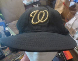 New Era Washington Nationals Cap Hat Black with Gold W size 8 63.5cm - $27.88