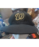 New Era Washington Nationals Cap Hat Black with Gold W size 8 63.5cm - £21.84 GBP